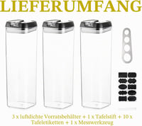 Set 3 cutii Hanobe pentru depozitare etanșă, pentru spaghete și fulgi de porumb, cu capac cu deschidere ușoară, stivuibile, negre 8