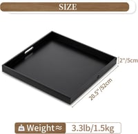 Tavă decorativă mare, pătrată, din lemn negru Hanobe, 52 cm, cu mânere, pentru bucătărie și casă 3