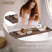 Hanobe Fürdőkád Tálca 80 cm Fa Dekoratív Fürdőszoba Kiegészítő Fogantyúval 2