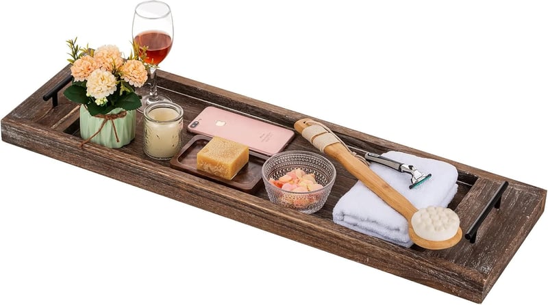 Hanobe Fürdőkád Tálca 80 cm Fa Dekoratív Fürdőszoba Kiegészítő Fogantyúval