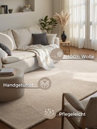 Covor din lână Hanse Home Calmio - tuftat manual, alb natural, stil Hygge Scandinavian Boho, pentru sufragerie, dormitor, dining, hol - 160x230 cm 3