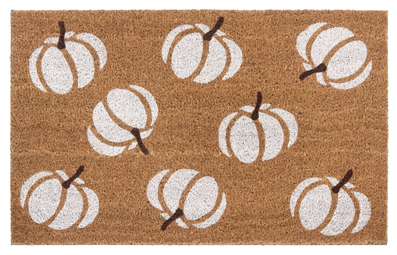 Covoraș de intrare din fibră de cocos Hanse Home pentru Halloween, uz interior - Covoraș pentru reținerea murdăriei, model cu dovleac alb, antiderapant, pentru hol, terasă, intrare, 45x75 cm