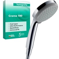 Hansgrohe Croma 100 Ručná sprcha so 4 druhmi prúdu, okrúhla 100 mm, s funkciou proti usadzovaniu vodného kameňa, chróm, 28535000 1