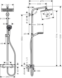 hansgrohe Crometta E 240 sprchový systém s termostatickou batériou, hlavová sprcha (240x240 mm), ručná sprcha, EcoSmart, chróm, 27281000 9