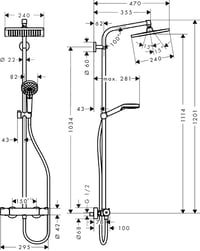 hansgrohe Crometta E 240 sprchový systém s termostatickou batériou, hlavová sprcha (240x240 mm), ručná sprcha, EcoSmart, chróm, 27281000 6