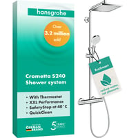 hansgrohe Crometta E 240 sprchový systém s termostatickou batériou, hlavová sprcha (240x240 mm), ručná sprcha, EcoSmart, chróm, 27281000 1
