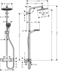 Sprchový stĺp s termostatickou batériou Hansgrohe Crometta S s hlavovou sprchou 240 mm, ručnou sprchou, flexibilnou hadicou a držiakom, chróm, 27267000 5