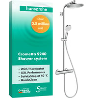 Sprchový stĺp s termostatickou batériou Hansgrohe Crometta S s hlavovou sprchou 240 mm, ručnou sprchou, flexibilnou hadicou a držiakom, chróm, 27267000 1