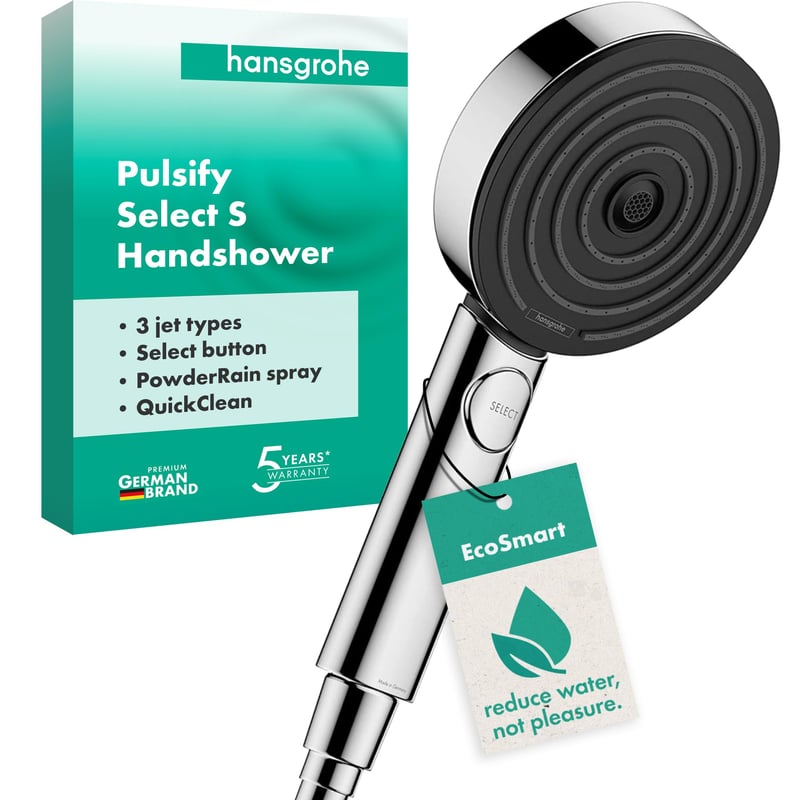 Hansgrohe Pulsify Select S Úsporná sprchová hlavica 9 l/min, 3 druhy prúdu, chróm, okrúhla (⌀105 mm), s technológiou EcoSmart a funkciou proti usadzovaniu vodného kameňa