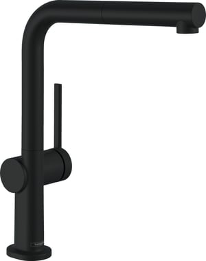 Baterie de bucătărie hansgrohe Talis M54 72808670 cu duș extractibil, pipă în formă de L, înălțime pipă 270 mm, pivotantă, negru mat