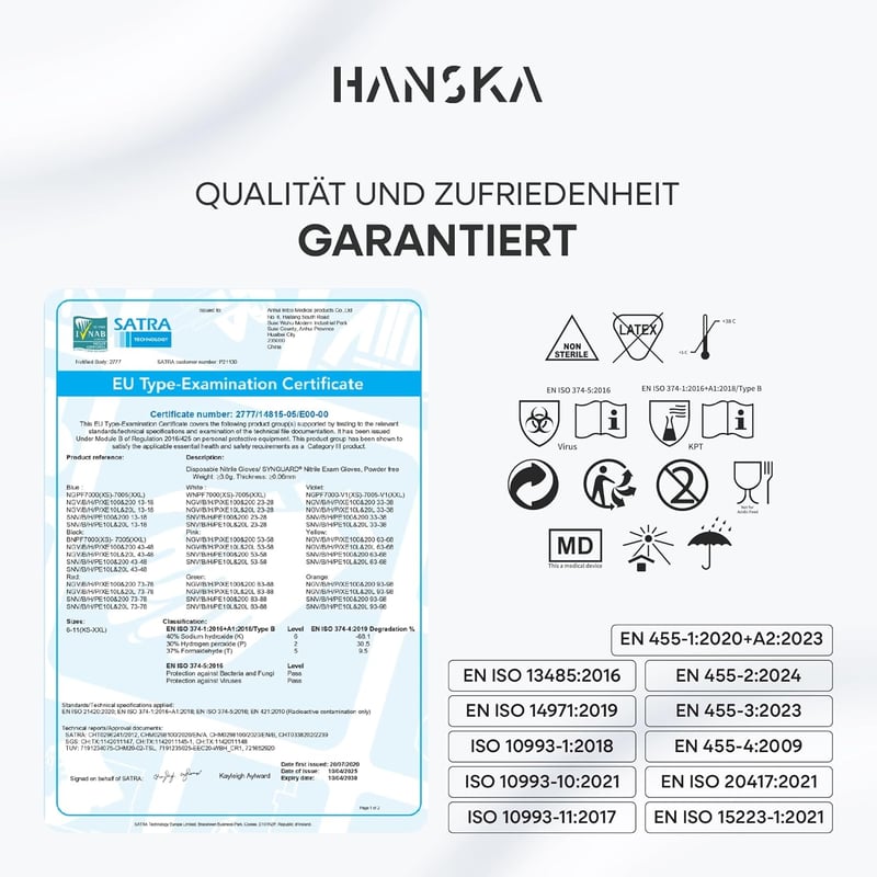 HANSKA 100 db fekete nitril eldobható kesztyű XL méret, pudramentesítve