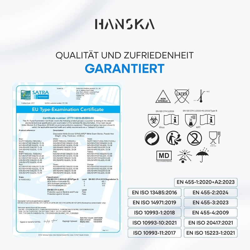 HANSKA Kék Nitril Kesztyű Púdermentes 100db L Méret Orvosi Élelmiszer