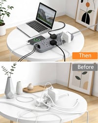 8-zásuvková rozvodka HANYCONY s 1,8 m káblom, sivá, s 2× USB-C a 2× USB-A portom, prepäťová ochrana 7