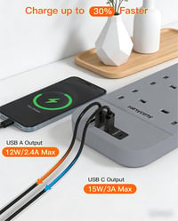 8-zásuvková rozvodka HANYCONY s 1,8 m káblom, sivá, s 2× USB-C a 2× USB-A portom, prepäťová ochrana 3