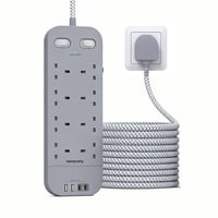8-zásuvková rozvodka HANYCONY s 1,8 m káblom, sivá, s 2× USB-C a 2× USB-A portom, prepäťová ochrana 1