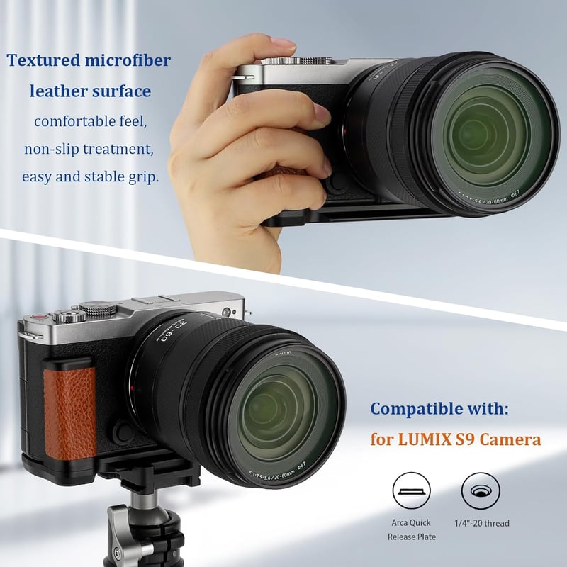 Haoge L-alakú kamera fogantyú Panasonic LUMIX S9-hez barna