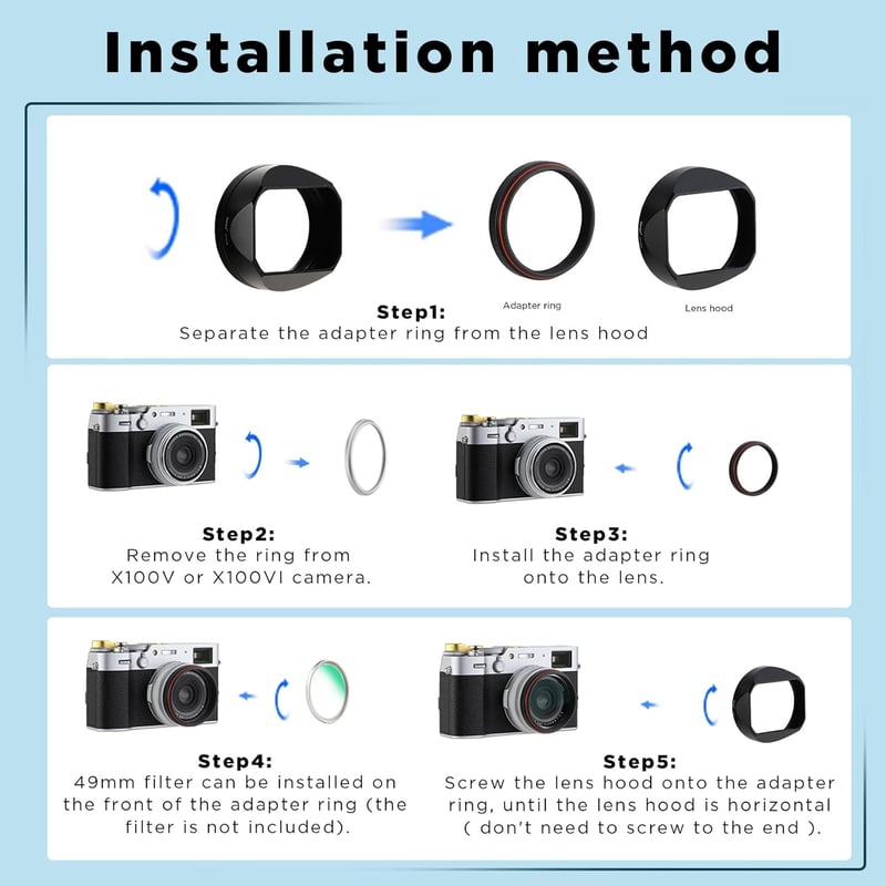 Haoge LH-X54B fém lencsenapellenző 49mm adaptergyűrűvel Fujifilm X100VI/X100V fekete