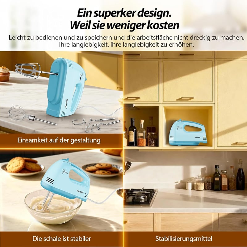 Haooair Elektromos Kézi Mixer 7 Fokozat Kompakt Habverő Mosogatógépben Mosható