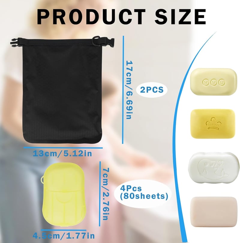 HAOTIAN-X 2 db utazó szappanzsák 4 szappanlappal, vízálló szappantartó