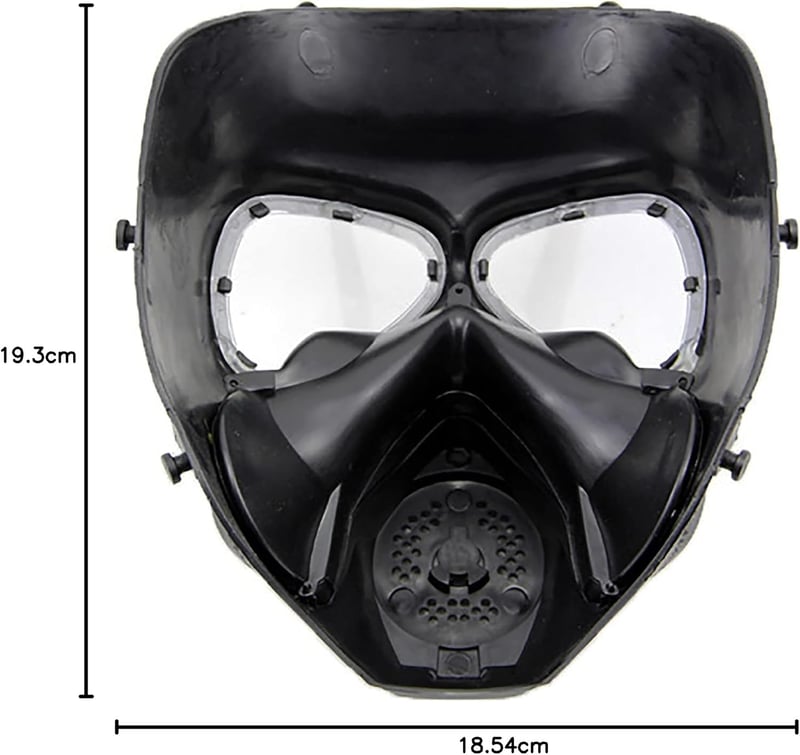haoYK Taktikai Gázálarc Kettős Ventilátorral, Airsoft Paintball Védelem, Fekete
