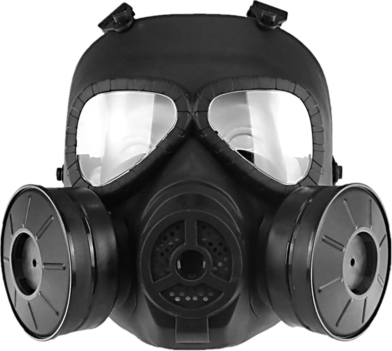 haoYK Taktikai Gázálarc Kettős Ventilátorral, Airsoft Paintball Védelem, Fekete