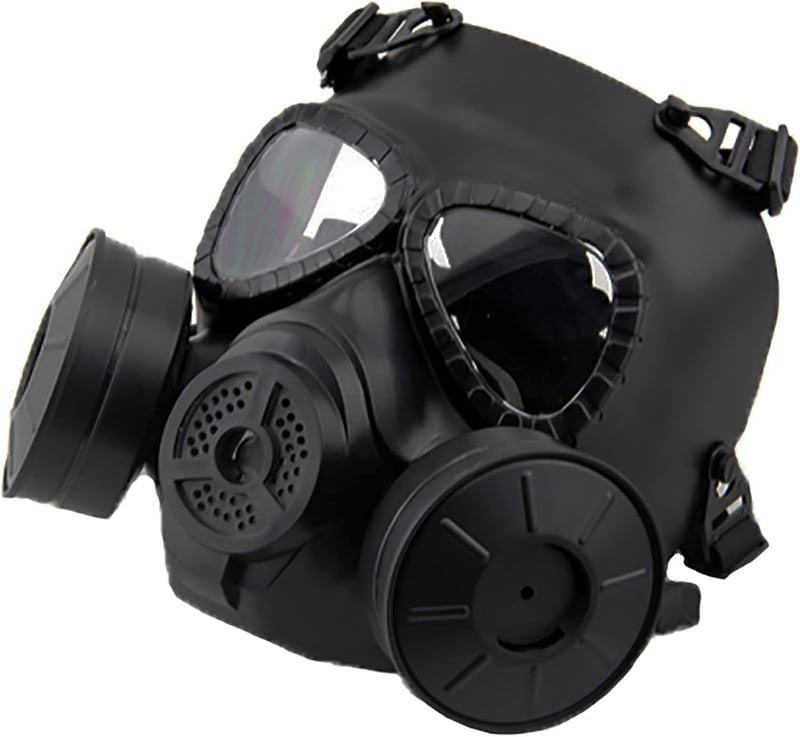 haoYK Taktikai Gázálarc Kettős Ventilátorral, Airsoft Paintball Védelem, Fekete