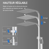 HAPAOSO Magasságállítható Zuhanyoszlop 80-120cm Króm Négyzet Alakú Termosztátos Zuhanyszett Égésvédelem 4