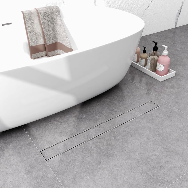 HAPAOSO Rejtett Zuhanyfolyóka 570x155x80mm Szifon Légfrissítővel és Hajszűrővel Ezüst Színű 2in1 Zuhanylefolyó