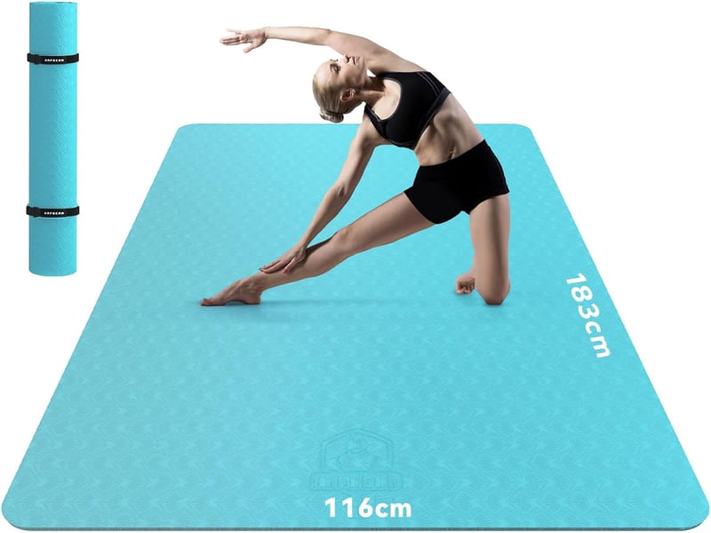 HAPBEAR Extra nagy csúszásmentes jóga- és fitnesz szőnyeg kék XXL 198x137/183x122/183x116 cm, Pilates, edzőterem, otthon, torna