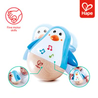 Hape E0331 Drevený hojdací tučniak so zvončekom, modrý – Senzorická hračka na rozvoj motoriky a rovnováhy od 6 mesiacov 6