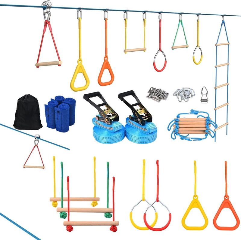 Hapfan 2x50 ft Slackline szett gyerekeknek kötélycsigával és akadálypályával