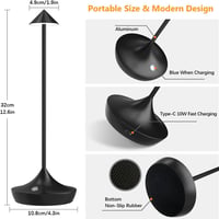 Lampă de masă LED fără fir, reîncărcabilă Hapfish, 6000 mAh, aluminiu, impermeabilă, mini lampă de masă reglabilă pentru exterior, negru 5