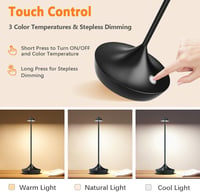 Lampă de masă LED fără fir, reîncărcabilă Hapfish, 6000 mAh, aluminiu, impermeabilă, mini lampă de masă reglabilă pentru exterior, negru 3