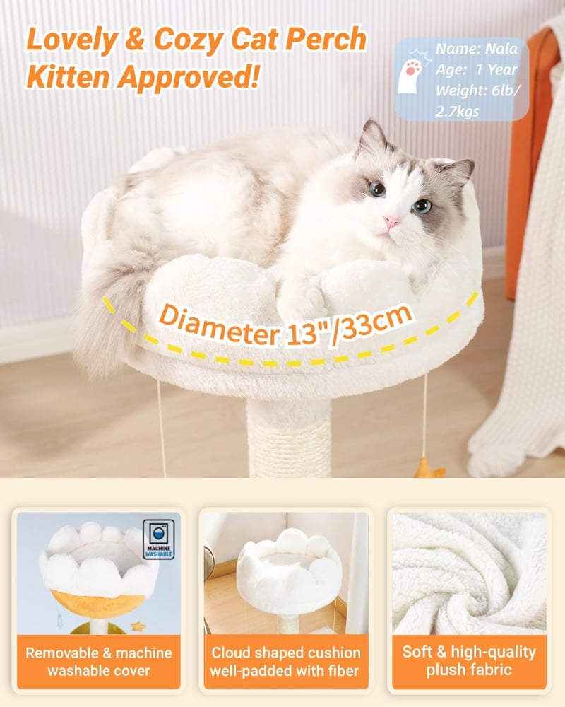 Happi N Pets 56 cm Felhő Alakú Macska Kaparófa - Kényelmes Fekhellyel, Természetes Szizál Kötéllel, Függő Játékokkal, Stabil Szerkezettel Ki