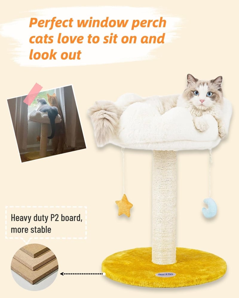 Happi N Pets 56 cm Felhő Alakú Macska Kaparófa - Kényelmes Fekhellyel, Természetes Szizál Kötéllel, Függő Játékokkal, Stabil Szerkezettel Ki