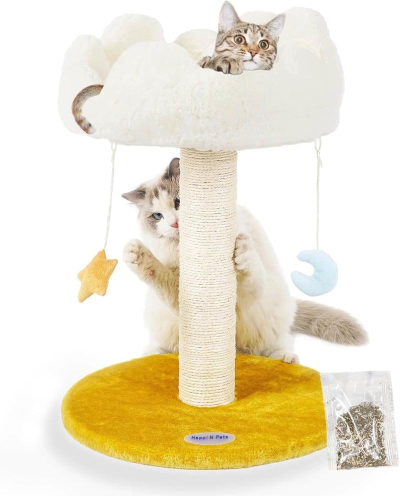 Happi N Pets 56 cm Felhő Alakú Macska Kaparófa - Kényelmes Fekhellyel, Természetes Szizál Kötéllel, Függő Játékokkal, Stabil Szerkezettel Ki