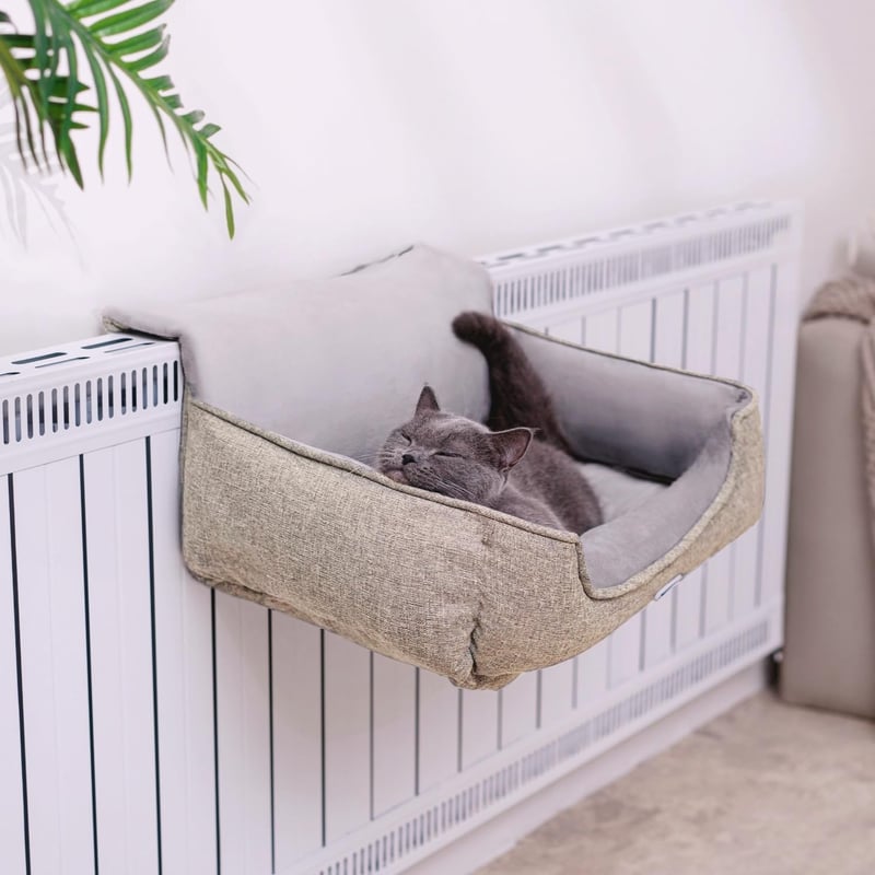 Happi N Pets Nagy macska radiátor ágy, szürke fűtőtest fekvőhely ablakra, állítható akasztó, mosható huzat