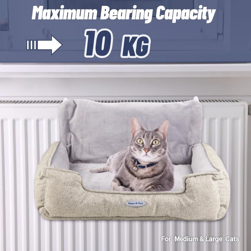 Happi N Pets Nagy macska radiátor ágy, szürke fűtőtest fekvőhely ablakra, állítható akasztó, mosható huzat