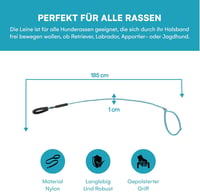 Happilax Kutyapóráz 185 cm - Csúszásgátló Fogantyú, Állítható Hossz, Fényvisszaverő Nylon Anyag, Anti-Fojtó Zárral, Két Kutya Sétáltatására  3