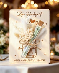 Happirra Drevená svadobná gratulačná karta so sušenými kvetmi - Karta na peňažný dar — bez sklenenej skúmavky na peniaze (stav: pozri 2. obrázok) 5