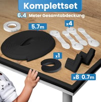 Set Protecție Margini Happy Chlea și 8 Protecții Colțuri din Spumă pentru Bebeluși – 6,4 m Protecție Mobilă, Opritor Ușă, 4 Siguranțe pentru Sertare, Negru 3