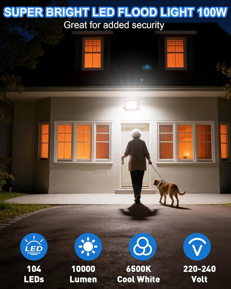 HAPYLUMI 100W LED Kültéri Reflektor 10000 lm IP67 Vízálló 6500K Hideg Fehér 2db