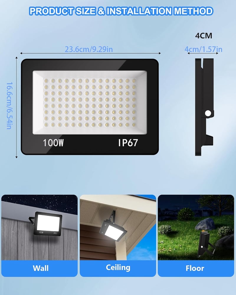 HAPYLUMI 100W LED Kültéri Reflektor 10000 lm IP67 Vízálló 6500K Hideg Fehér 2db