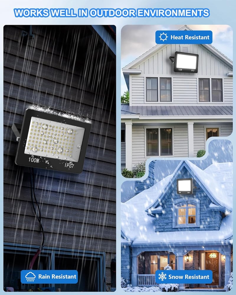 HAPYLUMI 100W LED Kültéri Reflektor 10000 lm IP67 Vízálló 6500K Hideg Fehér 2db