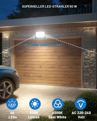 HAPYLUMI LED vanjski reflektor 50W 5000 lumena hladno bijelo svjetlo 6500K vanjska reflektorska svjetiljka vodootporni vrtni reflektor 2