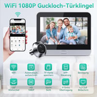 HAPYTHDA WiFi Ajtókamera 1080P HD Videóval, Kétirányú Hanggal, Éjjellátóval és Mozgásérzékelővel, 4,3" Monitorral, 120° Látószöggel, Mobilal 7