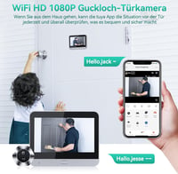 HAPYTHDA WiFi Ajtókamera 1080P HD Videóval, Kétirányú Hanggal, Éjjellátóval és Mozgásérzékelővel, 4,3" Monitorral, 120° Látószöggel, Mobilal 9