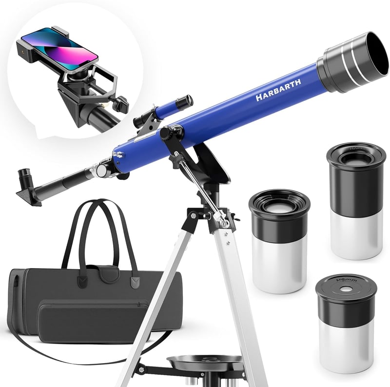 HARBARTH Teleszkóp 60mm Objektív 600mm Fókusz Állvánnyal Okostelefon Tartóval Táskával Felnőtteknek Csillagászathoz