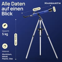 HARBARTH Teleszkóp 60mm Objektív 600mm Fókusz Állvánnyal Okostelefon Tartóval Táskával Felnőtteknek Csillagászathoz 7