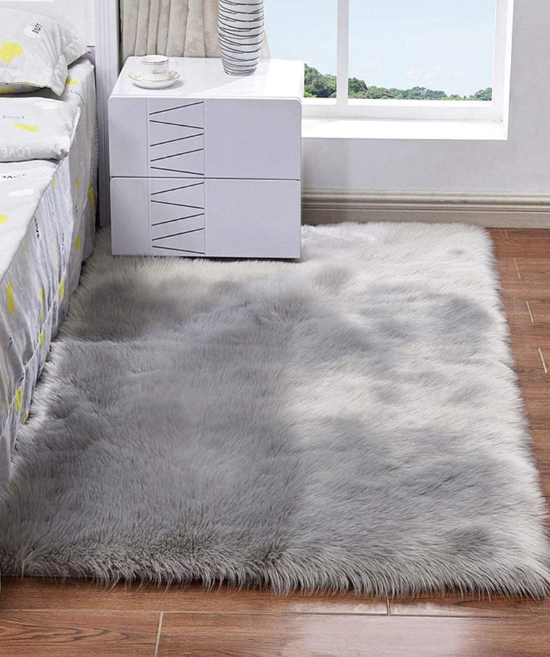 HARESLE Hosszú szőrű műszőrme szőnyeg mosható puha shaggy hálószobába szürke 160x230 cm